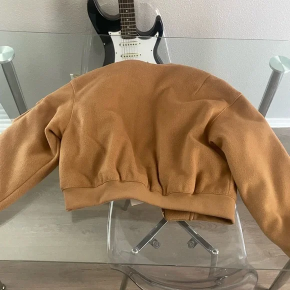 Zara Tan Bomber Jacket Suede-Like Finish - Picture 3 of 3